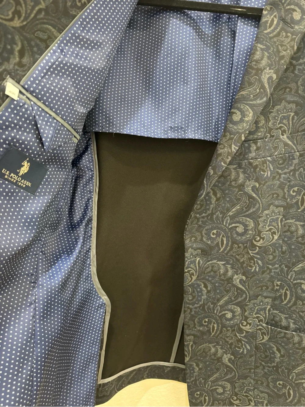 U.S. Polo Assn. Men’s 40R Paisley Knit Sport Coat Blazer Blue Stretch 2 Button